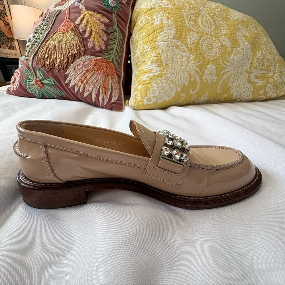 AGL Italian Lola Strass Mixed Crystal Loafers Size 39 Rhinestone Trim Beige Nude - Picture 5 of 13